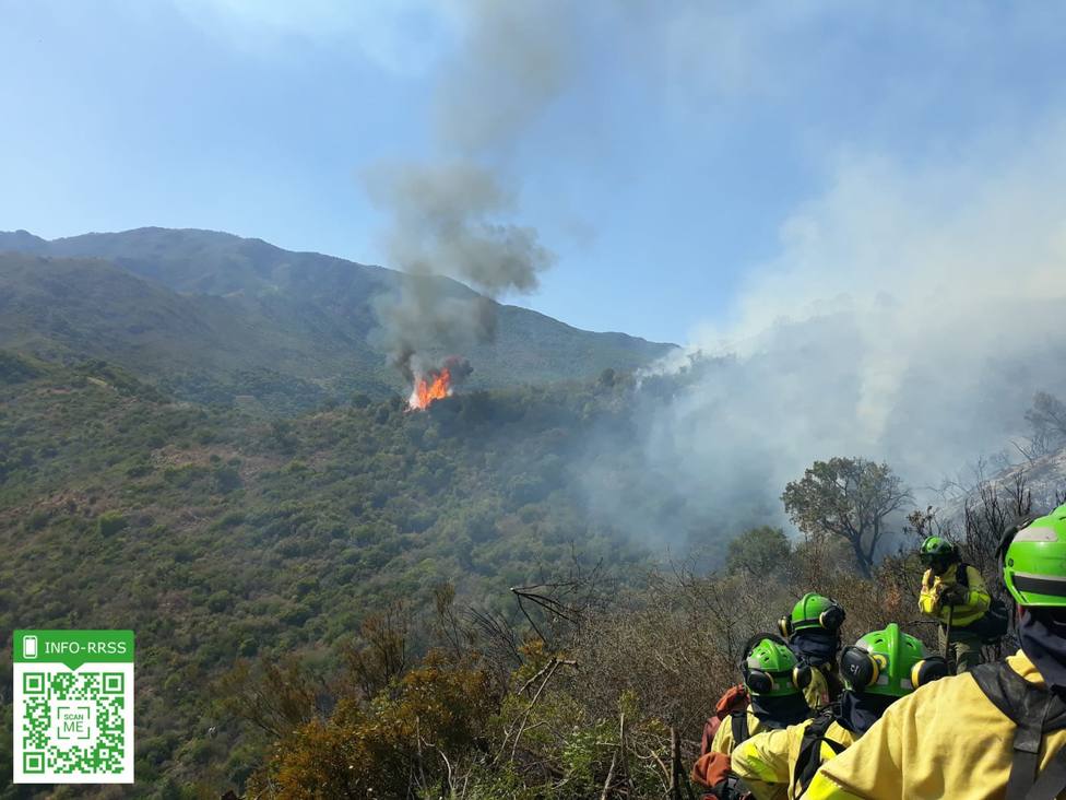 Medio centenar de efectivos trabajan para extinguir el incendio de Estepona