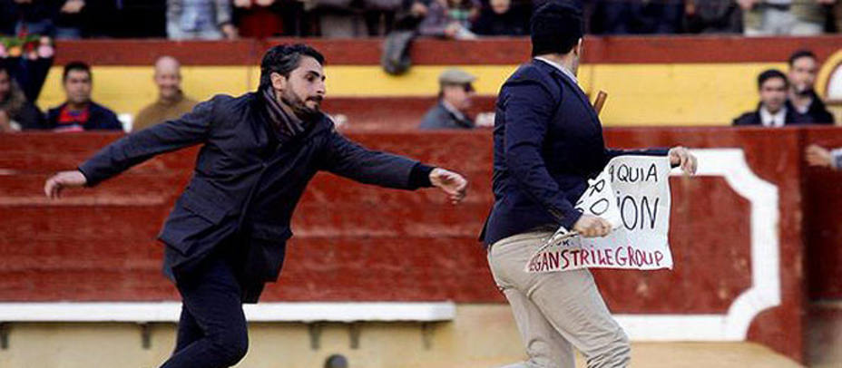 Momento en el que el antitaurino saltó al ruedo de la plaza de toros de Castellón en pleno festejo. ARCHIVO