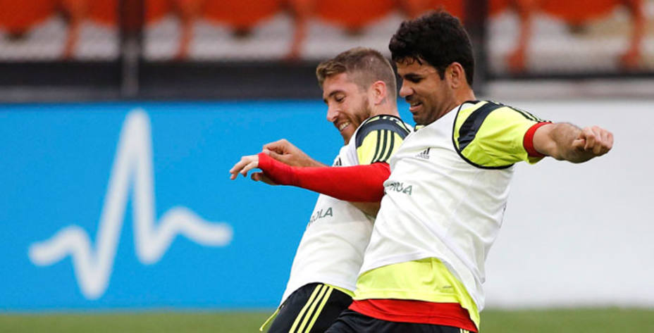 Diego Costa durante un entrenamiento con la selección. Reuters.