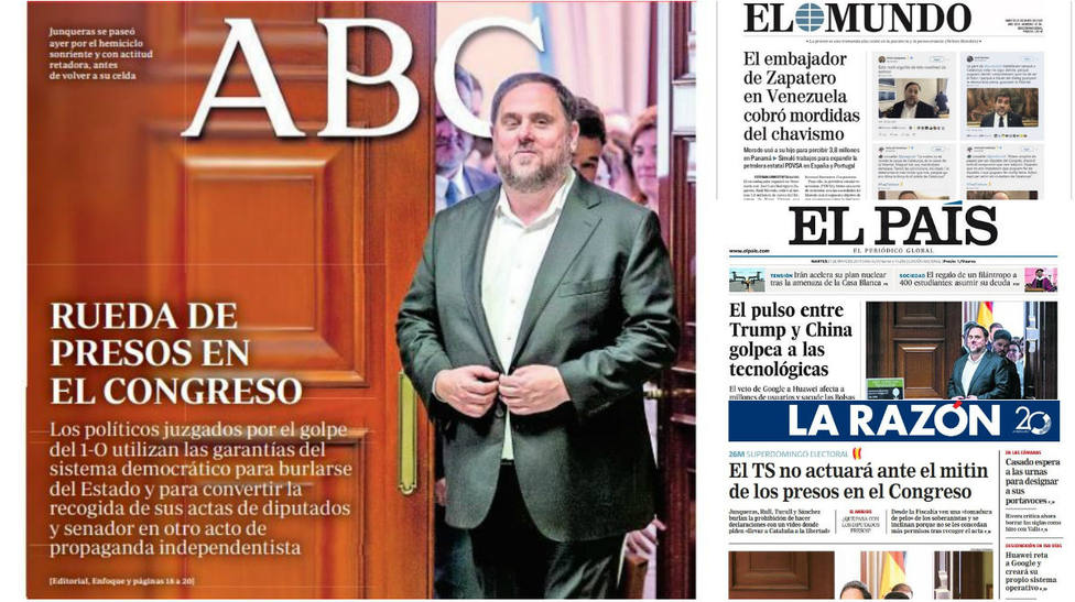 La esperpéntica imagen de los políticos catalanes paseándose por el Congreso, en la prensa nacional
