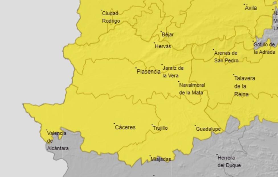 Mapa de alertas en la provincia de Cáceres de este viernes, 9 de abril