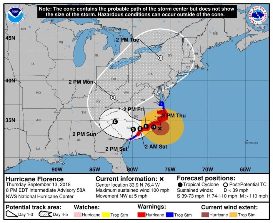 Florence ya se hace sentir en Carolina del Norte con vientos huracanados