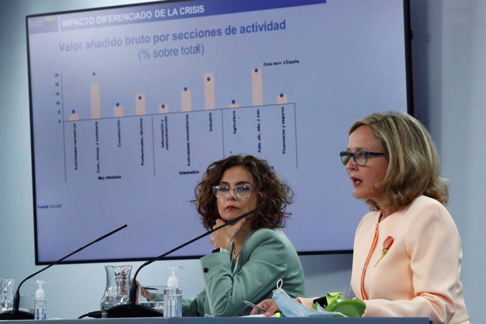 Las ministras de Hacienda y Portavoz y de Economía, María Jesús Montero y Nadia Calviño