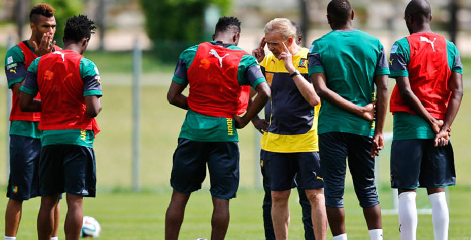 Los jugadores de Camerún durante un entrenamiento previo al Mundial. Reuters.