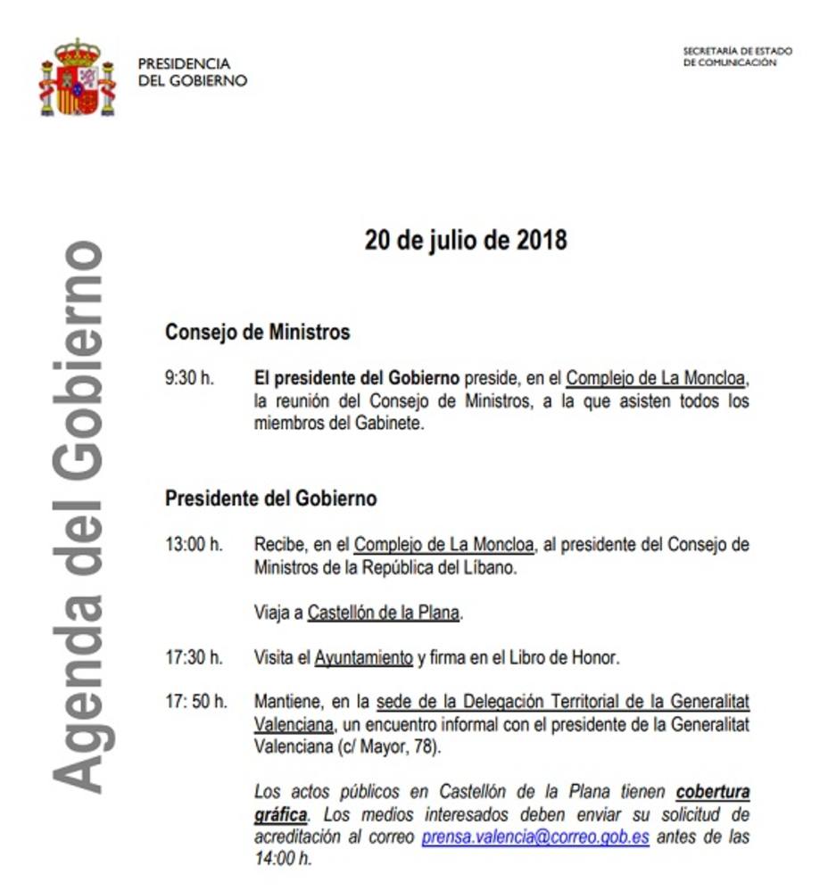 Agenda institucional de Pedro Sánchez en Castellón