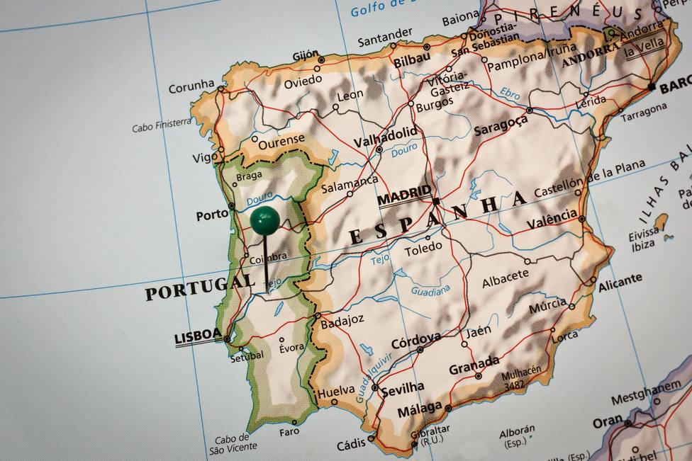 Mapa entre España y Portugal.