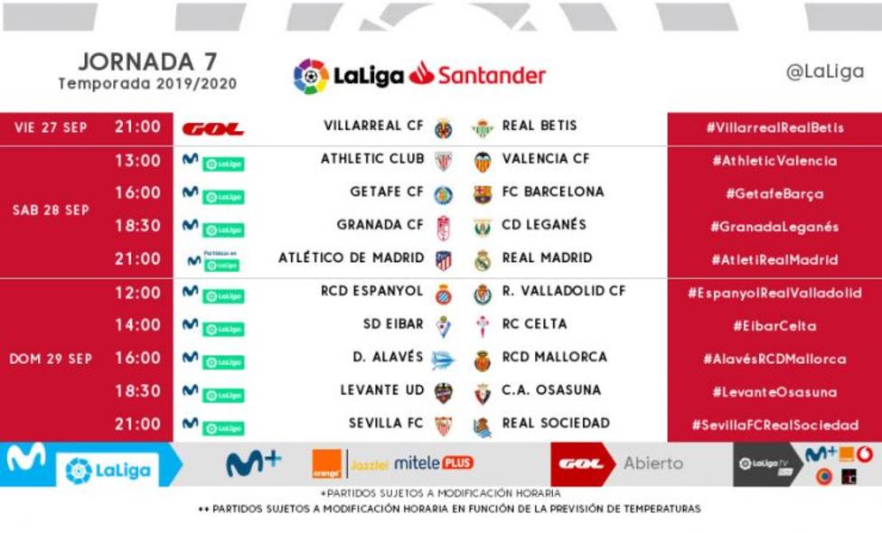 El derbi Atlético-Real Madrid se jugará el 28 de septiembre a las 21.00 horas