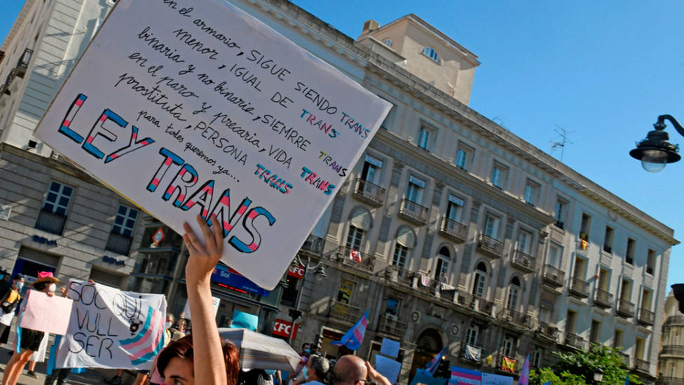 Cartel de apoyo a la Ley Trans, en una manifestación en Madrid. EFE