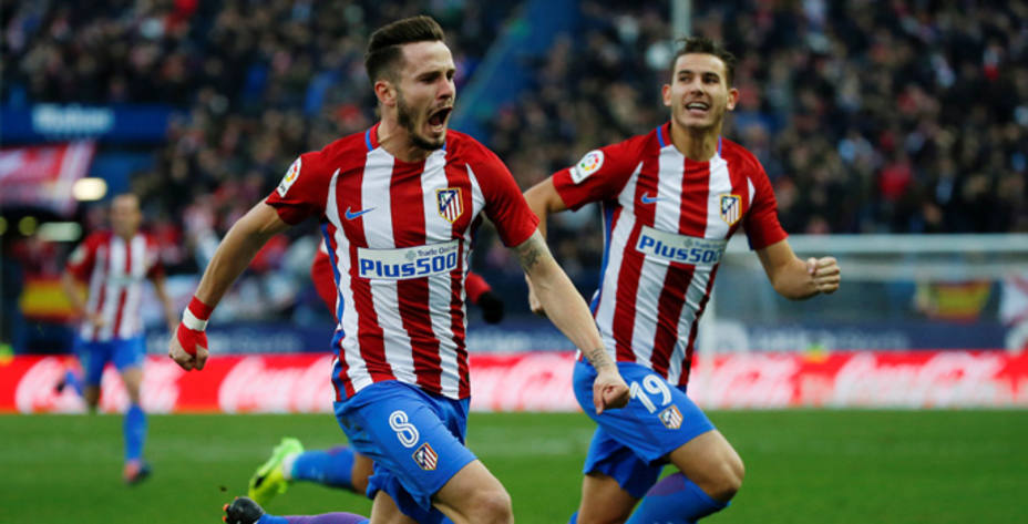 Saúl celebra el 1-0 contra Las Palmas. Reuters.