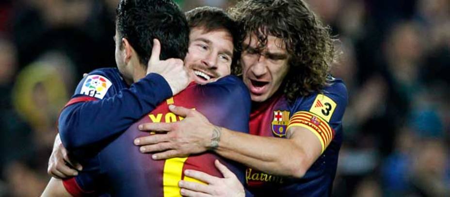 El Barça celebra un gol de Messi (Reuters)