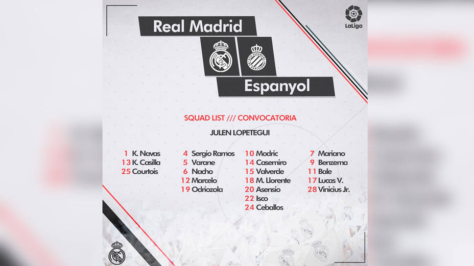 Lista de convocados del Real Madrid para el partido de LaLiga Santander ante el Espanyol (IMAGEN: Real Madrid)