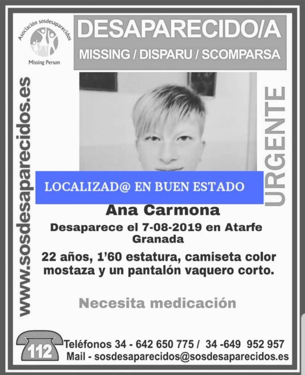 Localizada en buen estado la joven desaparecida desde mediados de semana en Atarfe (Granada)
