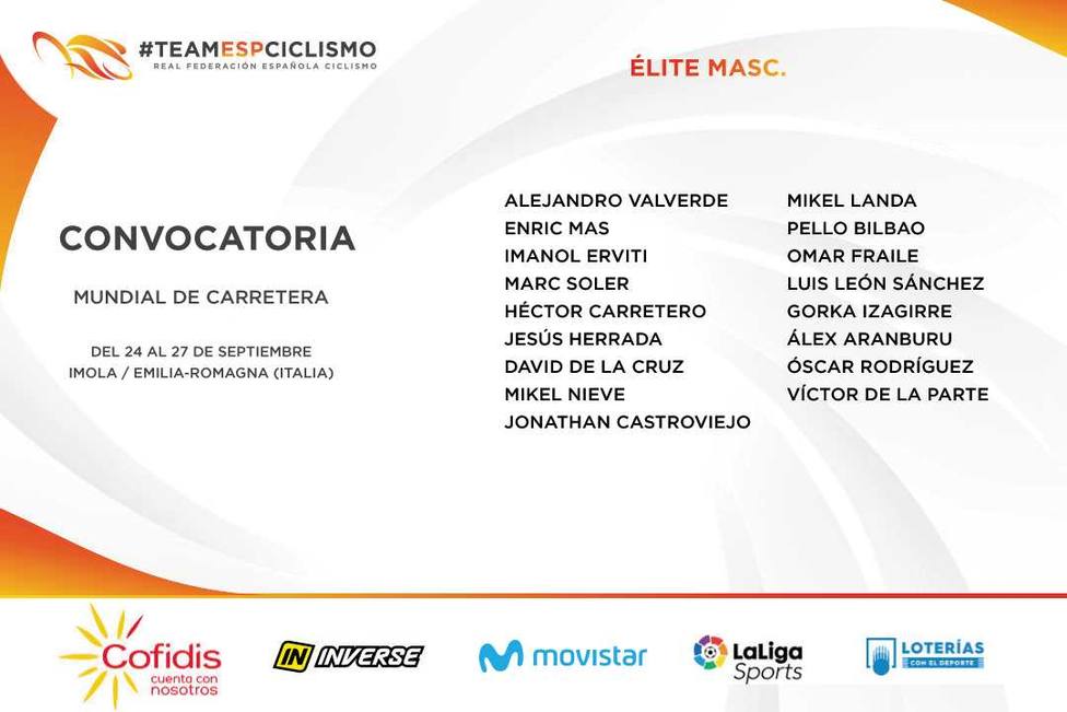 Pascual Momparler ofrece una lista de 17 ciclistas preseleccionados de cara al Mundial