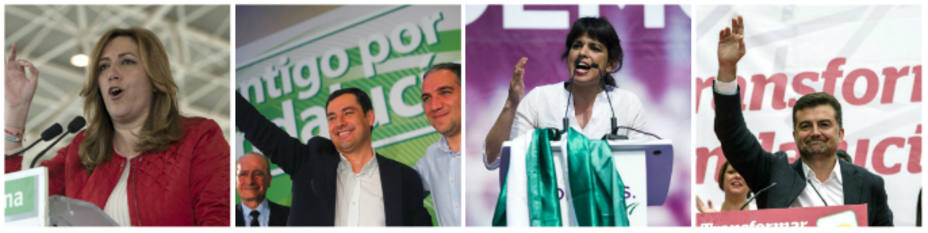 Los candidatos del PSOE, PP, Podemos e IU en Andalucía.