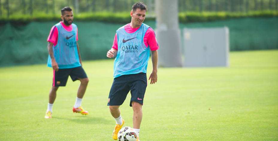 Messi y Alves siguen ultimando su preparación. Foto: FCB.
