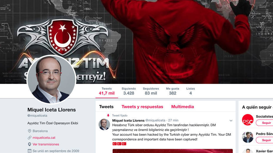 Un grupo turco hackea la cuenta de Twitter de Iceta durante el pleno de investidura