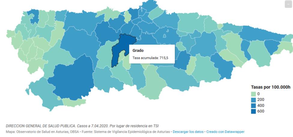 Grado registra la mayor tasa de incidencia y Oviedo concentra la mayor cantidad de infectados