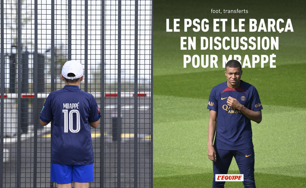 Un niño con la camiseta de Mbappé mientras LEquipe destapa el interés del Barça