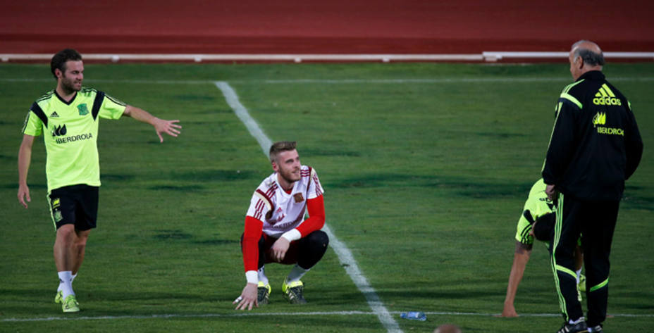 Mata, De Gea y Vicente del Bosque, en el entrenamiento (Reuters)