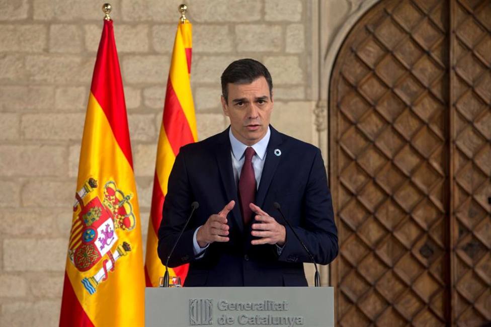 Pedro Sánchez, durante su comparecencia ante los medios tras la reunión mantenida con el presidente de la Gen