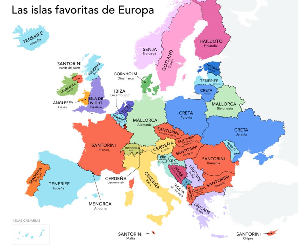 Este es el mapa con las islas preferidas para irse de vacaciones en cada país de Europa