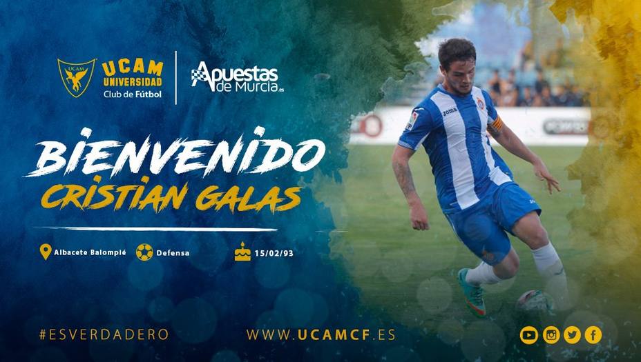 El defensa Cristian Galas se incorpora a las filas de UCAM Murcia CF
