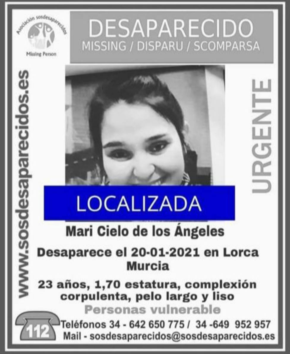 Localizan a la chica joven desaparecida en Lorca hace una semana