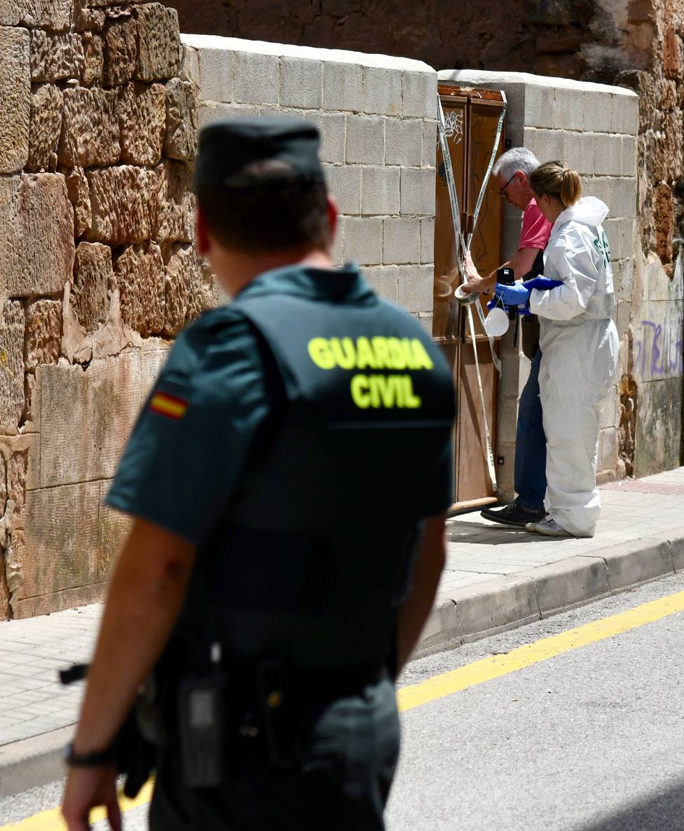 Un guardia civil vigila el lugar en el que fue encontrado el cupero de la mujer asesinada en Salas.
