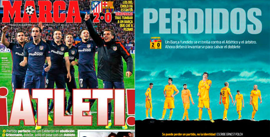 El Atlético-Barcelona copa las portadas de la prensa deportiva este jueves.