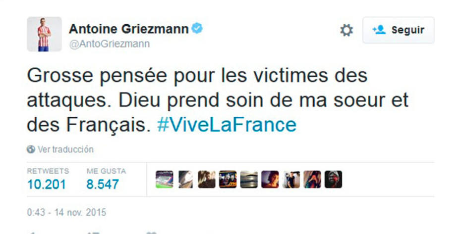 La hermana de Antoine Griezmann salió con vida del ataque a la sala Bataclan.