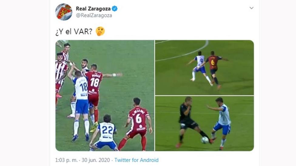 El Zaragoza se queja del uso del VAR en el partido frente al Huesca