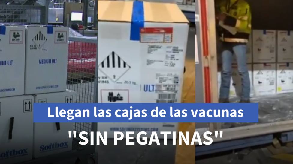 Las nuevas cajas de las vacunas de Pfizer llegan sin la pegatina del Gobierno de España