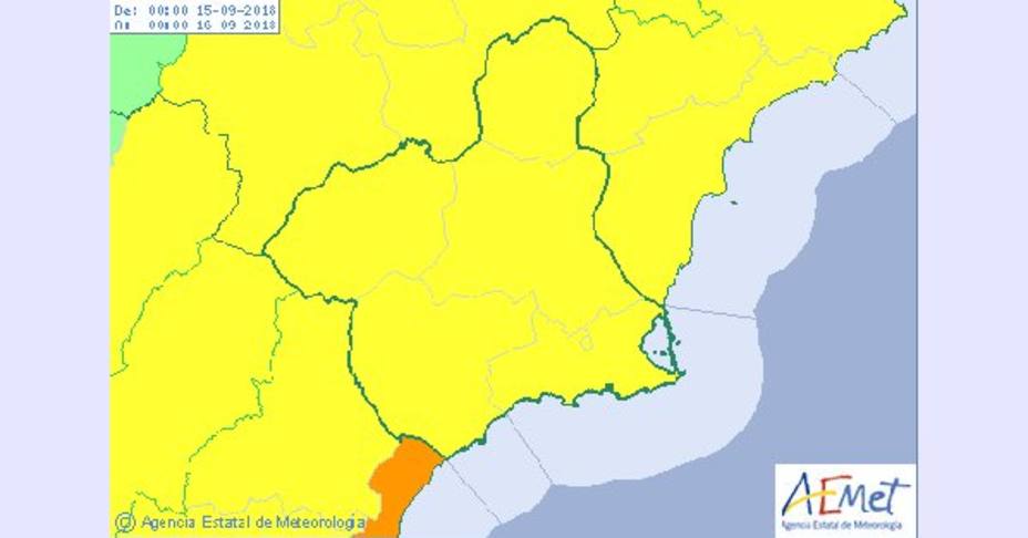 AEMET activa el aviso amarillo por lluvias y tormentas este sábado en la Región