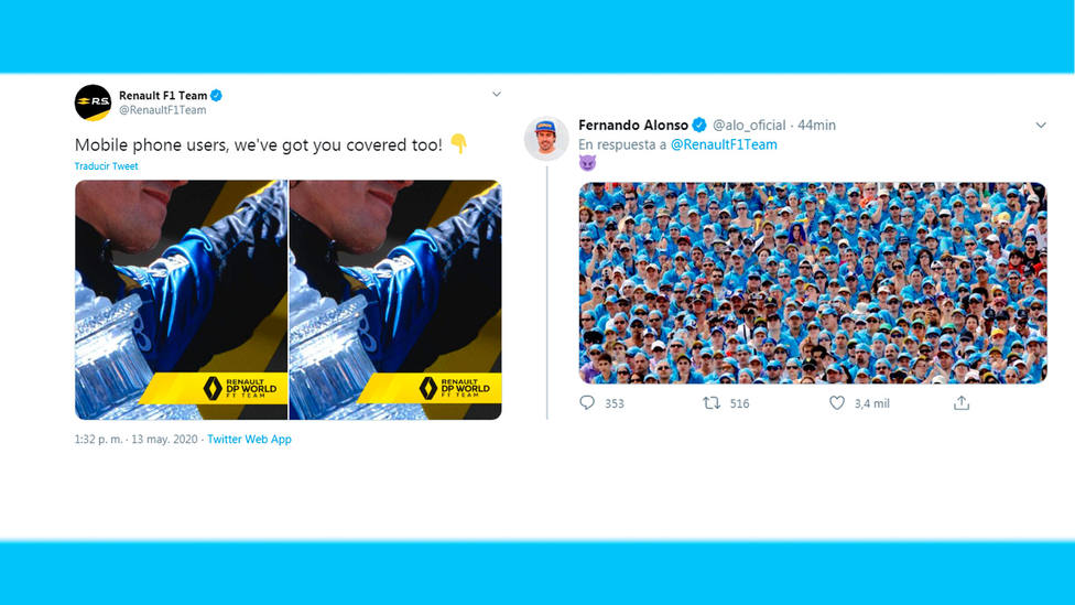 Fernando Alonso y la escudería Renault se intercambian mensajes en Twitter