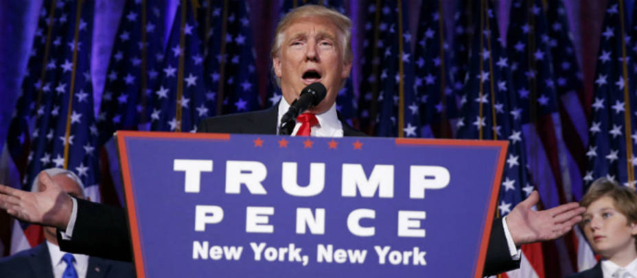 Donald Trump durante el discurso de la victoria en Nueva York. REUTERS