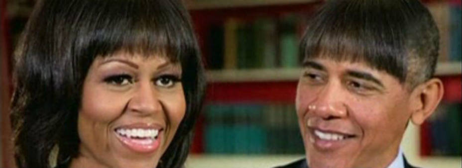 Obama con el flequillo de su esposa Michelle. Reuters.