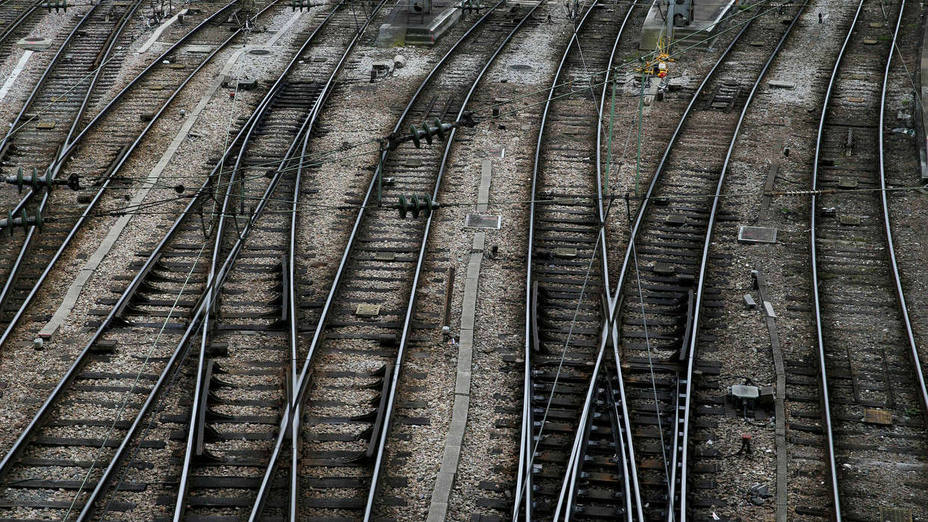 FILE PHOTO: Empty railway tracks are seen at the Gare de lEst railway station during a nationwide strike by French SNCF railway workers, in Paris