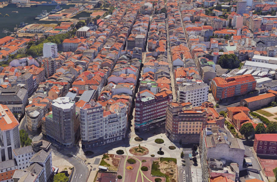 Imagen aérea del barrio de A Magdalena, integrante del Ferrol de la Ilustración