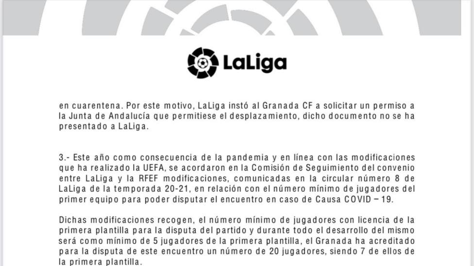 LaLiga recuerda que basta con 5 jugadores de la primera plantilla para poder jugar