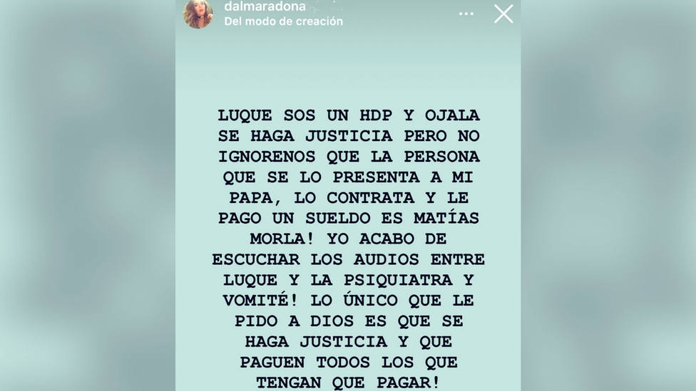 Mensaje de Dalma Maradona en Instagram