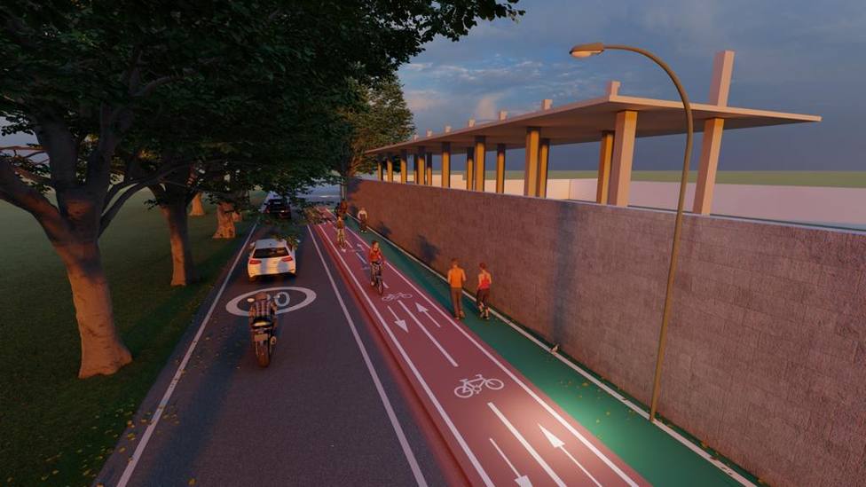 Recreación de la futura senda peatonal y carril bici en A Moreira