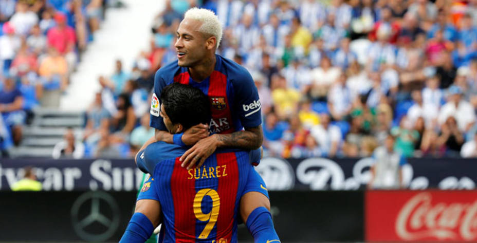 La MSN participó en cuatro de los cinco goles del Barcelona en Leganés. Reuters.
