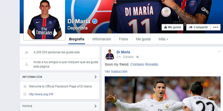 Imagen del mensaje de Di María en su cuenta de Facebook