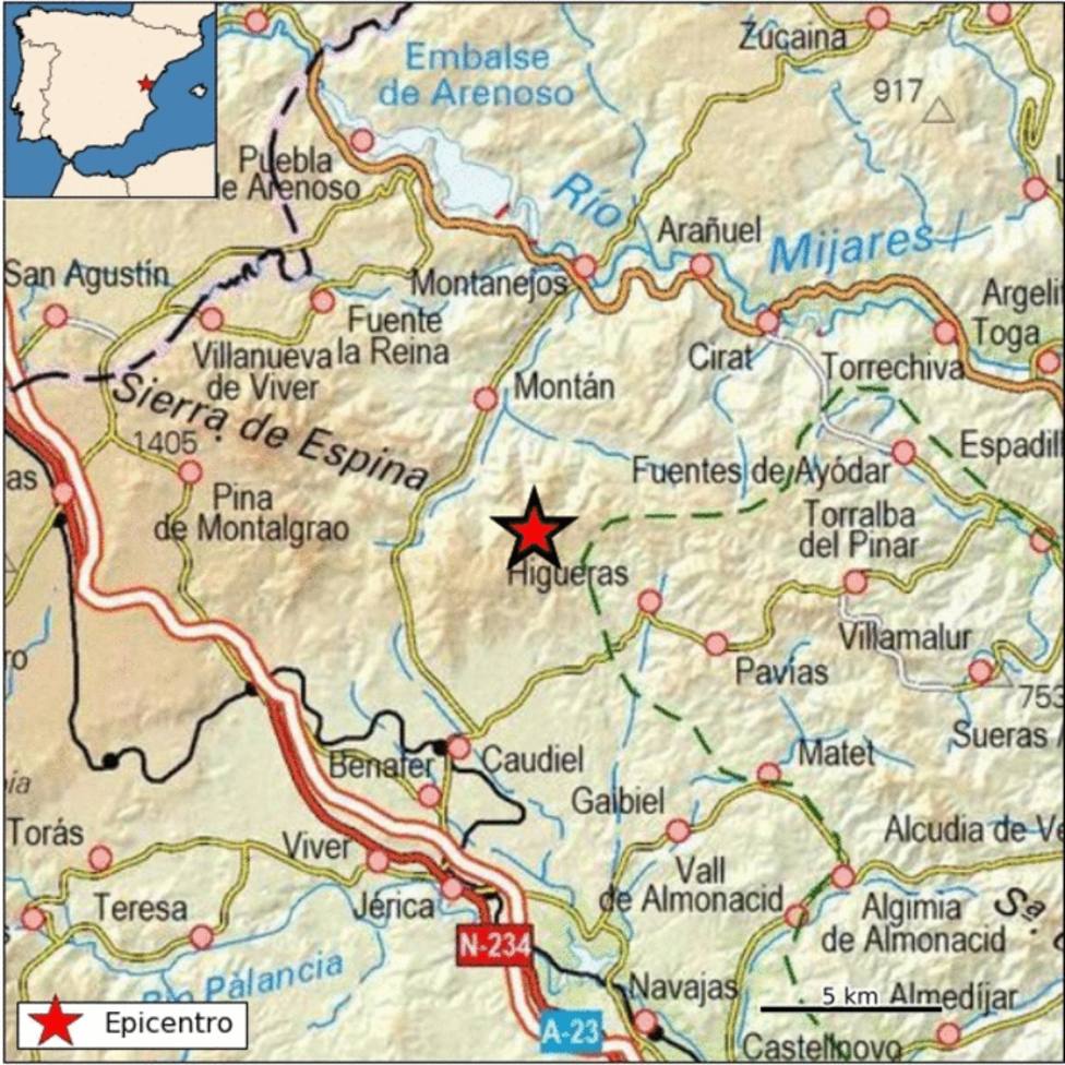 El epicentro de los tres terremotos está situado en Montán