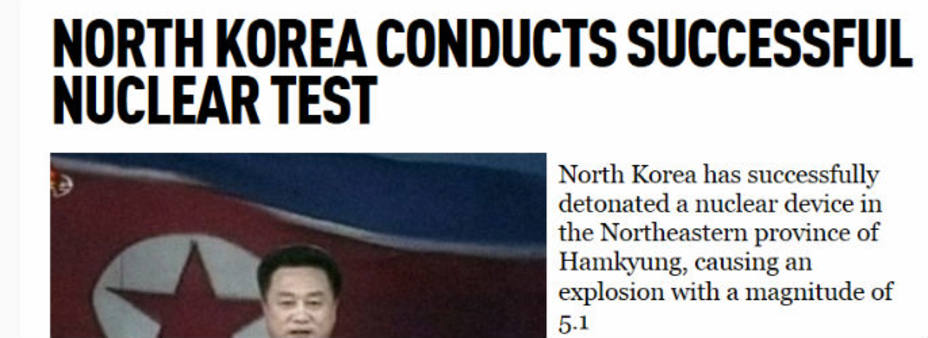 Corea del Norte confirma la prueba nuclear, imagen de la edición digital de NK News