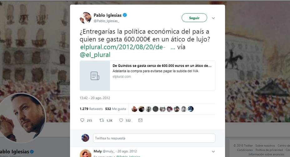 Cuando Pablo Iglesias criticó a Guindos por comprarse un atico de lujo de 600.000 euros