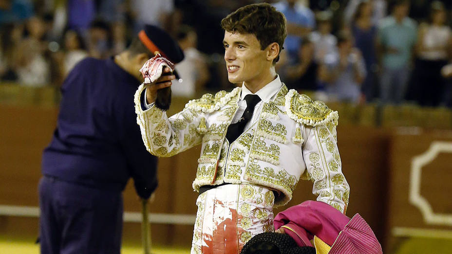Borja Collado con la oreja cortada este jueves en la Real Maestranza de Sevilla