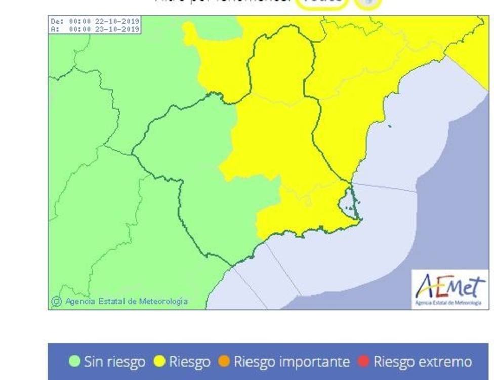 Campo de Cartagena estará en alerta amarilla este martes por lluvias que pueden dejar 20 l/m2 en una hora