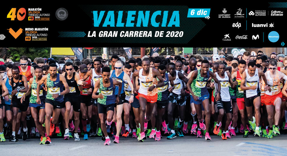 Salida de la Maratón Valencia con los atletas de elite en primer plano