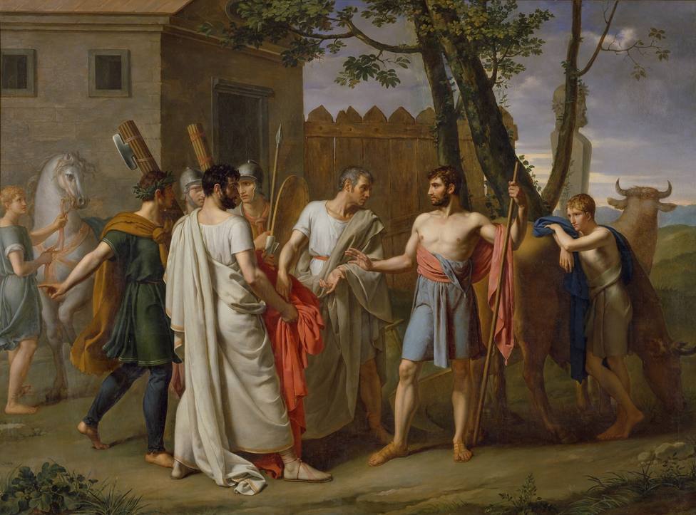 Cincinato abandona el arado para dictar leyes a Roma de Juan Antonio Ribera y Fernández. Museo del Prado
